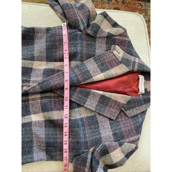 Vintage S/M Evan Picone Wool Blend Plaid Blazer Womens Coat Jacket Elbow Patches - Picture 14 of 16